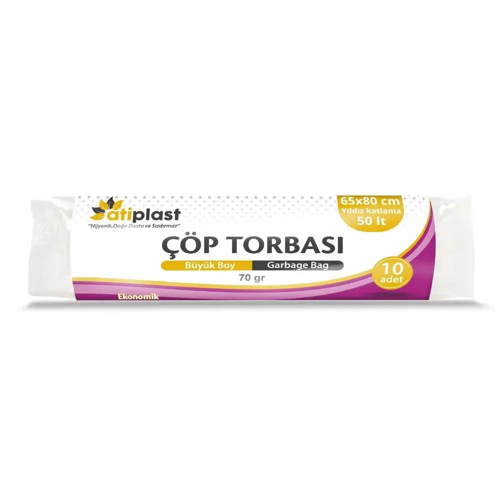 Büyük Boy Siyah Çöp Poşeti 65 x 80 cm 10 Adet 15 Mikron