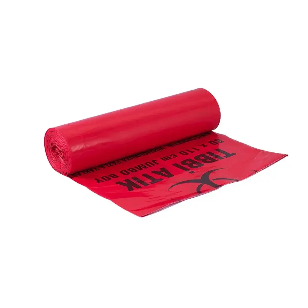 Baskılı Battal Boy Kırmızı Tıbbi Atık Poşeti 75 x 90 cm 10 Adet 100 Mikron