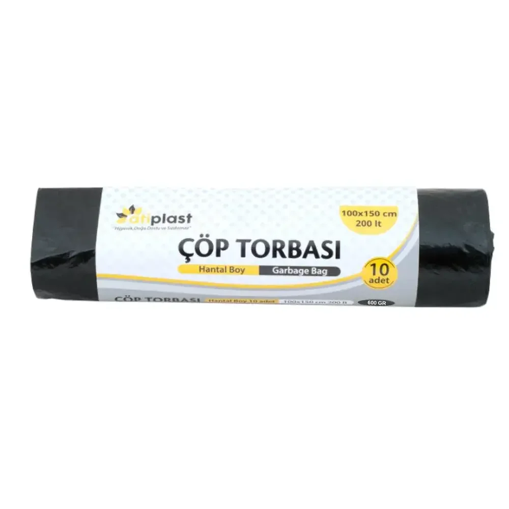 Endüstriyel Hantal Boy Siyah Çöp Poşeti 100 x 150 cm 10 Adet 43 Mikron