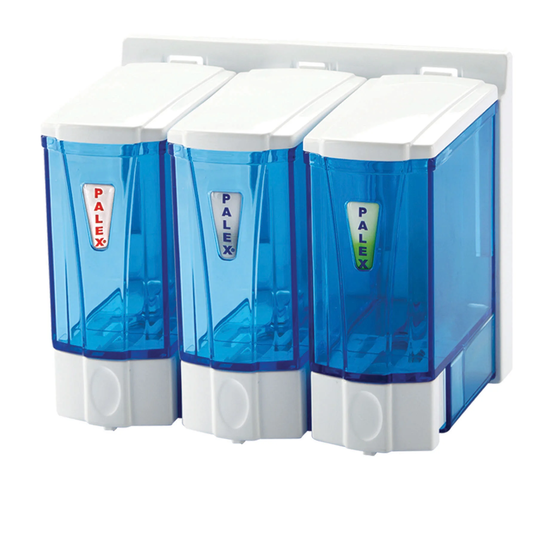 Palex Mini Üçlü Sıvı Sabun Dispenseri Şeffaf Mavi 3 x 250 cc 3566-1